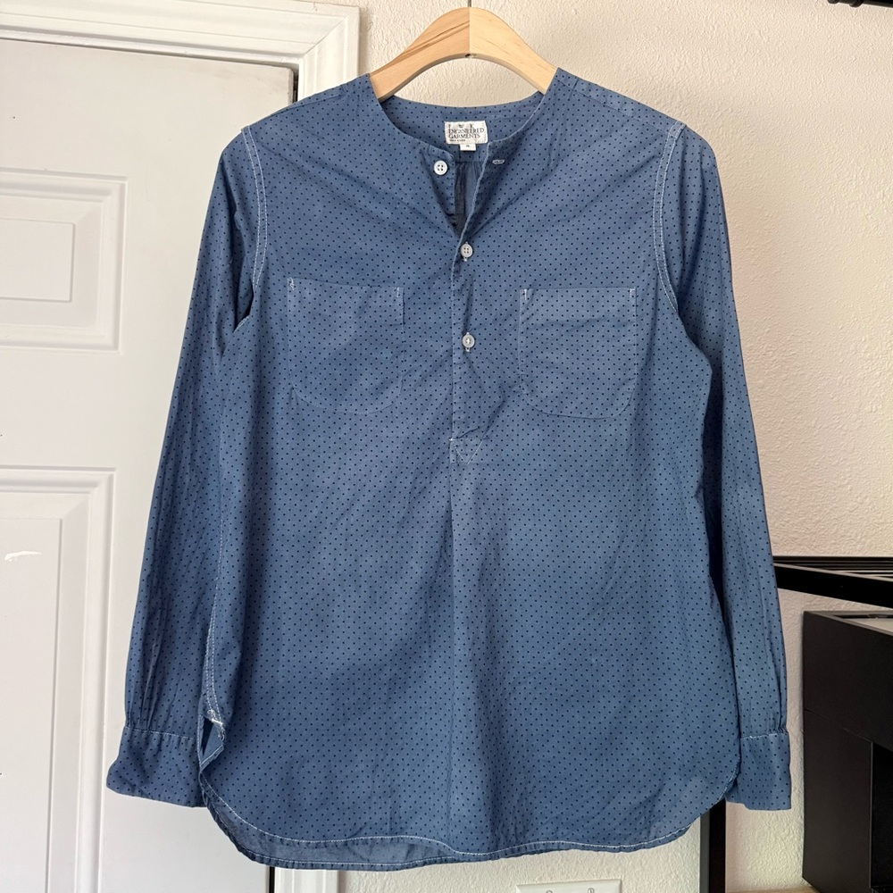 ENGINEERED GARMENTS blue polka‎ dot cotton garment indigo dyed popover shirt
